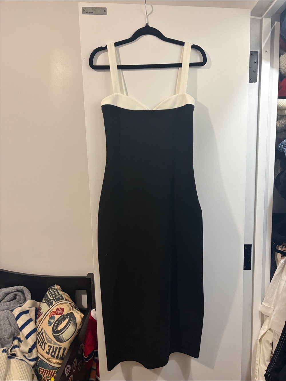 Black Midi Dress with Cream Bust and Straps